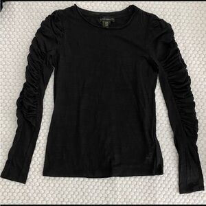 House of Harlow 1960 Long Sleeve Sheer Slub Knit Top Black XS